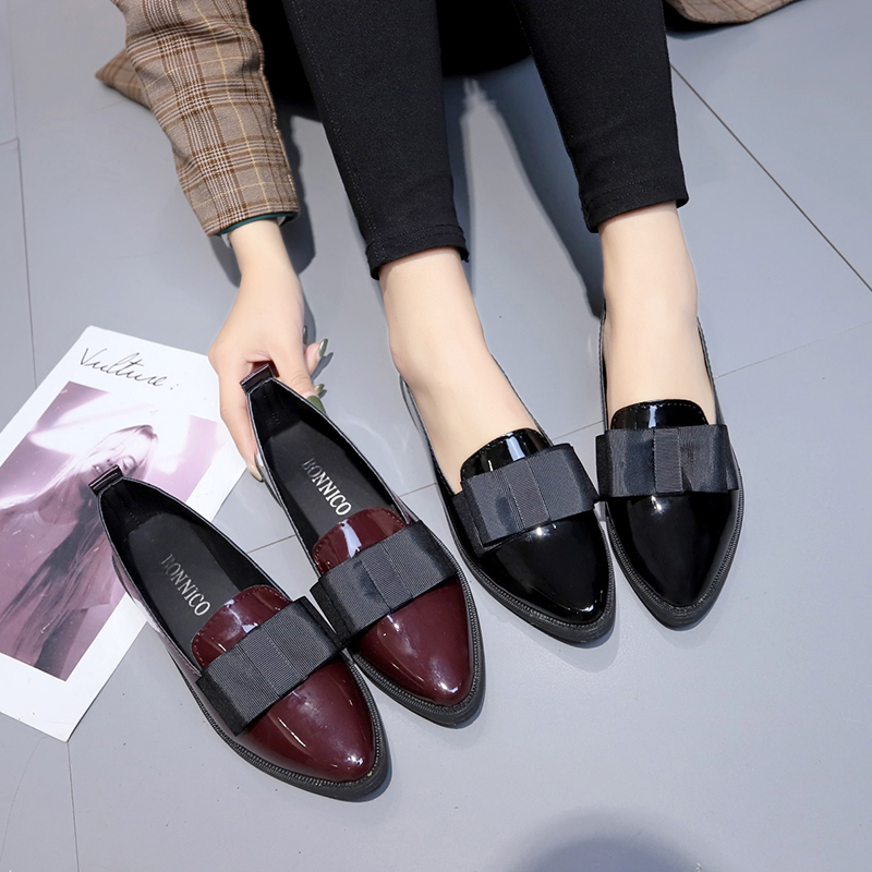 Leather Work Heels - Black/ Wine Red Patent Leather Pointed