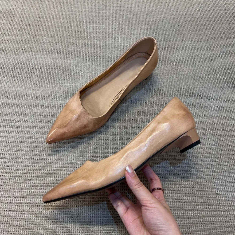 Leather Work Heels - Low-Heel Leather Mary Janes Women's Slip-On