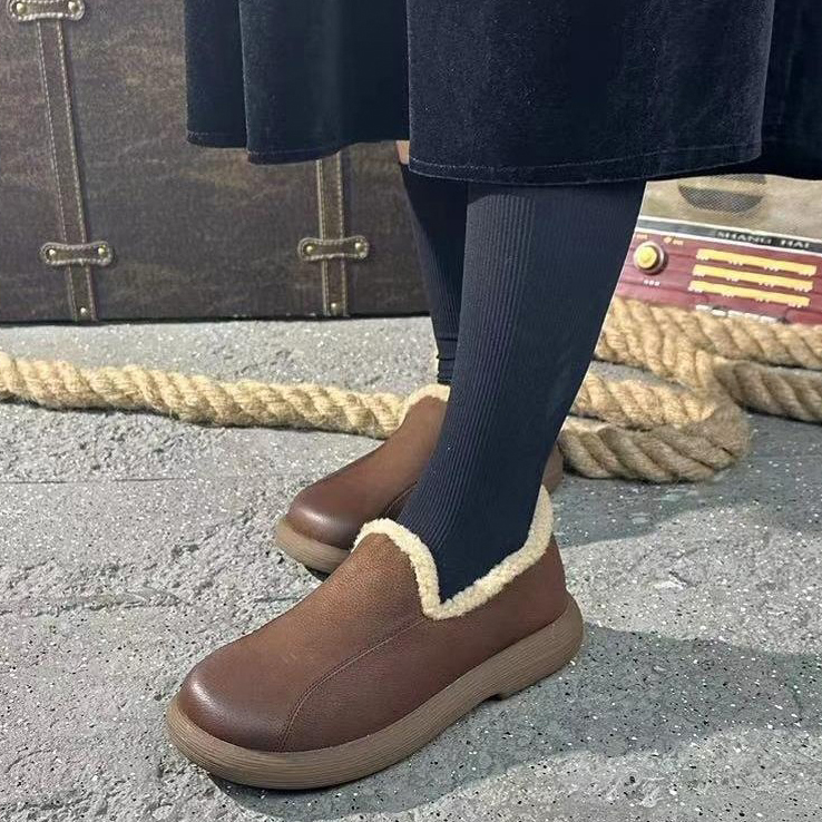 LIHUAMAO warm fur lining Brown - Leather Work Women Shoes 评论和价格