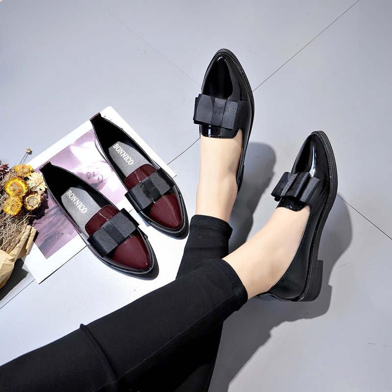 Black/ Wine Red Patent Leather - Leather Work Heels 评论和价格
