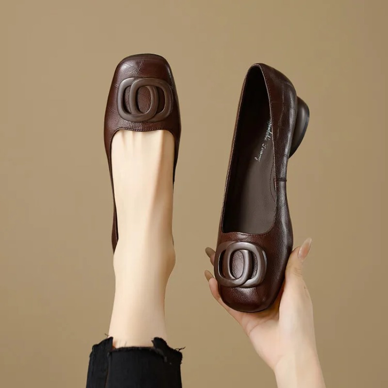 French Style Women Shoes Pumps - Leather Work Heels 评论和价格