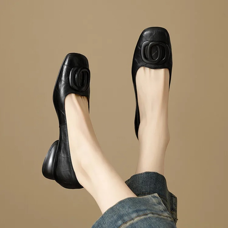 French Style Women Shoes Pumps - Leather Work Heels 评论和价格