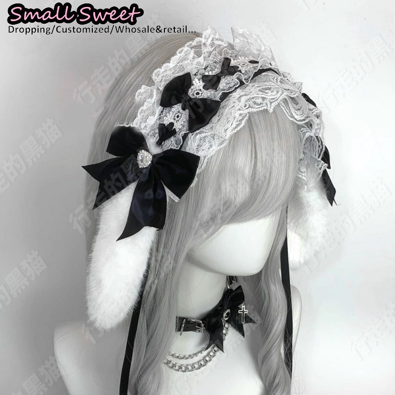 Goth Bunny Ear Bow Hair Bands  - Leatherwork Rings 评论和价格