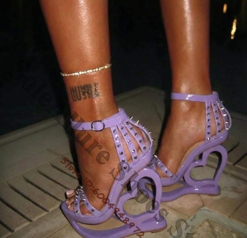 Hot Pink Spike Stud Caged Hear - Leather Work Heels 评论和价格
