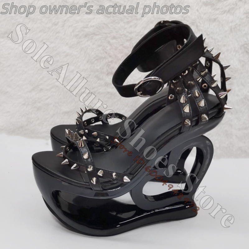 Hot Pink Spike Stud Caged Hear - Leather Work Heels 评论和价格