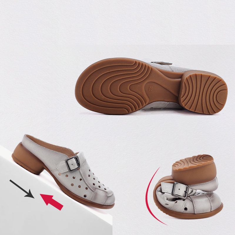 New Cow Leather Low Heel Sanda - Leather Work Heels 评论和价格