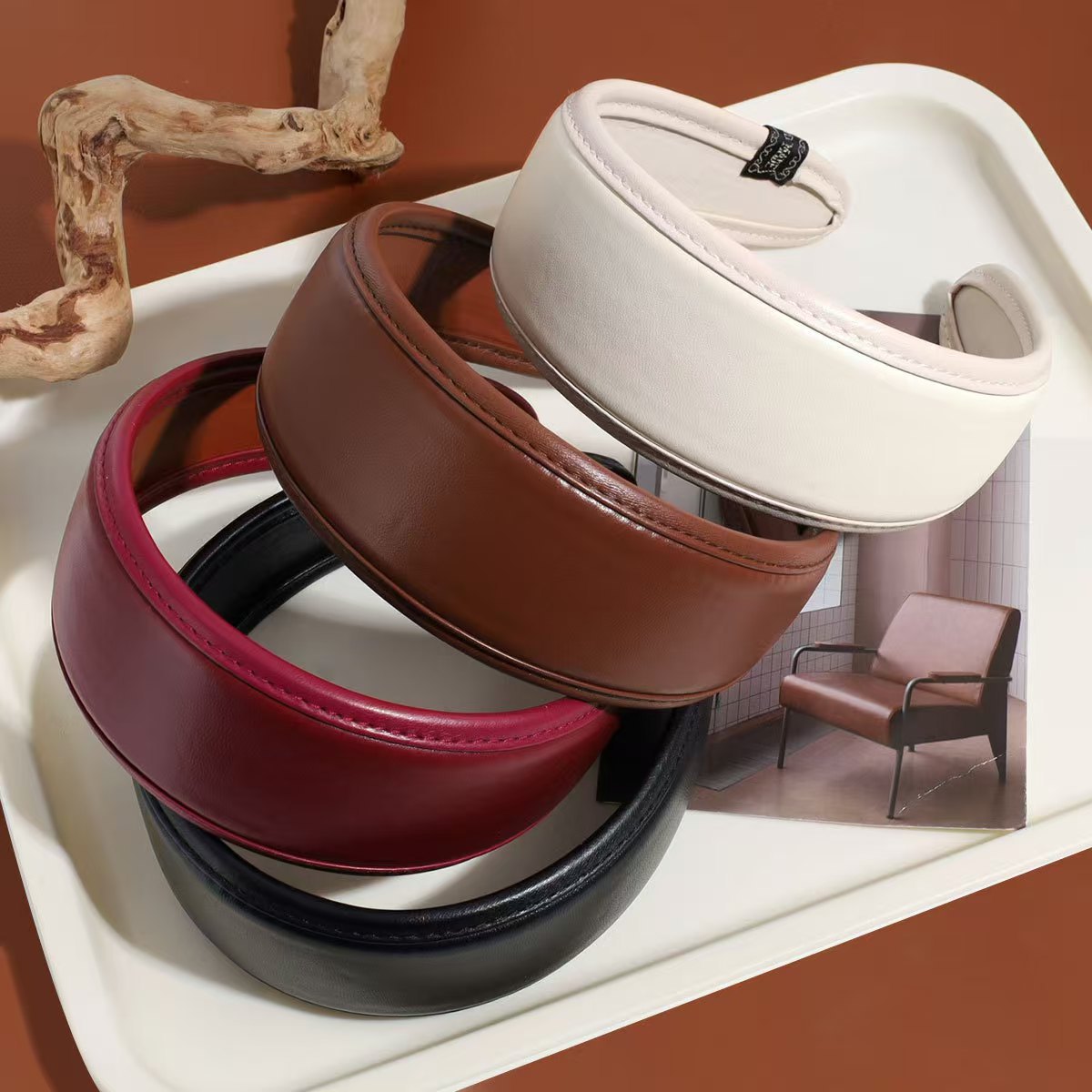 Retro Leather Headband for Wom - Leatherwork Rings 评论和价格